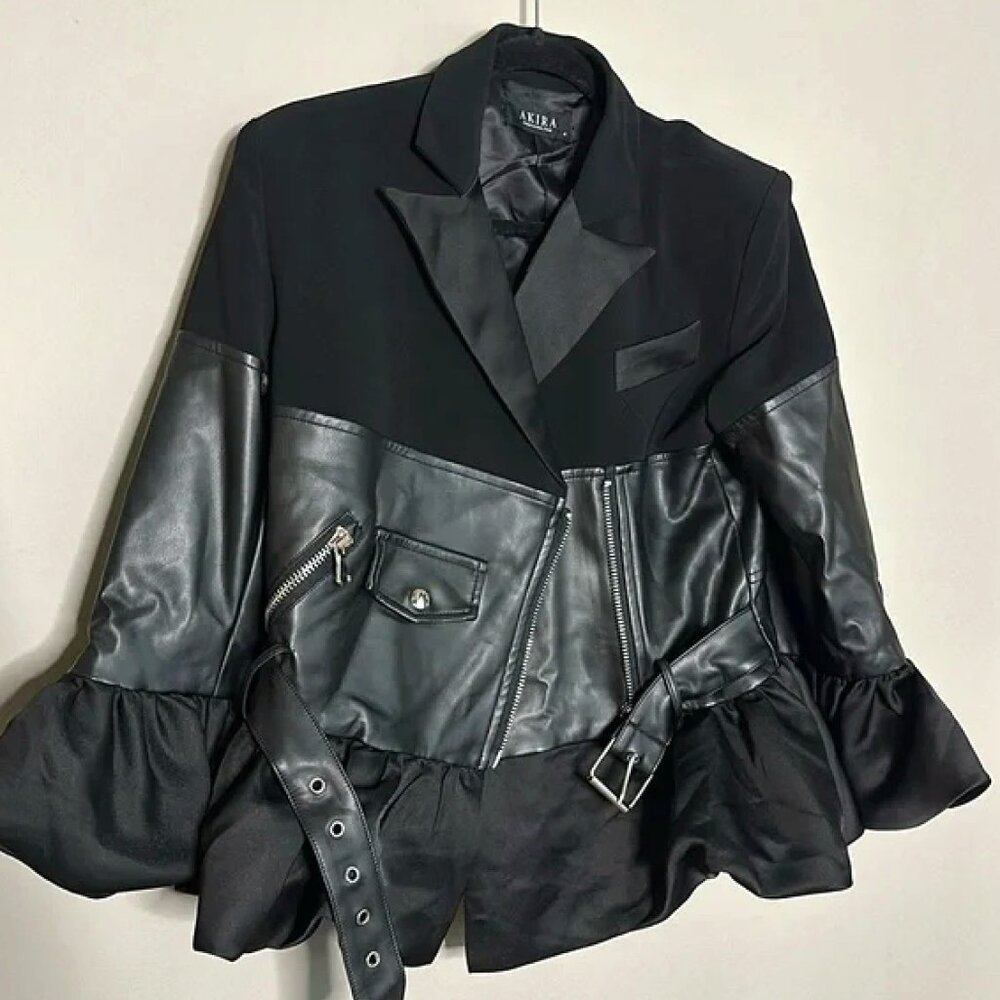 Faux Leather Jacket with Peplum NWT